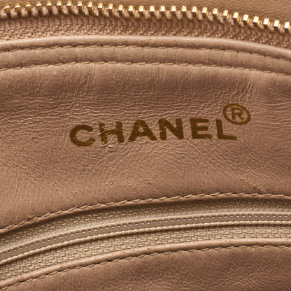 CHANEL Chain Shoulder Bag Outside Flap Circle Coco Charm Lambskin Beige Gold-Tone Hardware, Pre-Owned