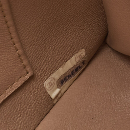 CHANEL Chain Shoulder Bag Outside Flap Circle Coco Charm Lambskin Beige Gold-Tone Hardware, Pre-Owned