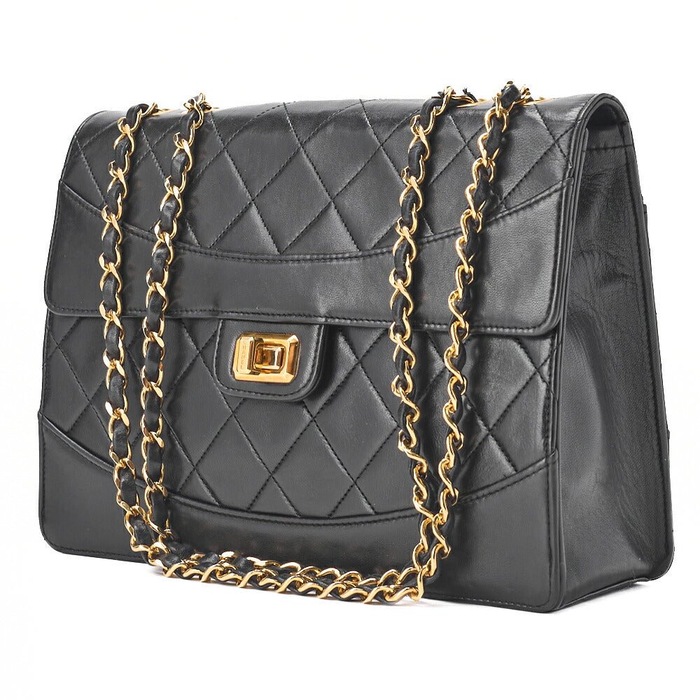 CHANEL Chain Shoulder Bag Matelassé 2.55 Turnlock Black Lambskin Gold-Tone Hardware, Pre-Owned