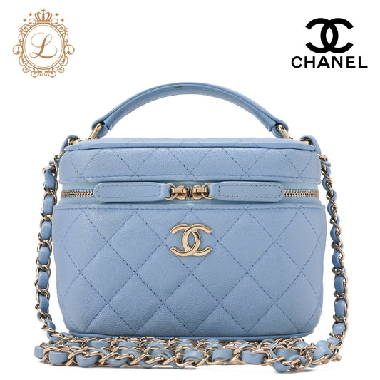 CHANEL Chain Shoulder Bag  Matelassé Vanity Caviar Skin Light Blue 2way Gold-Tone Hardware, Pre-Owned