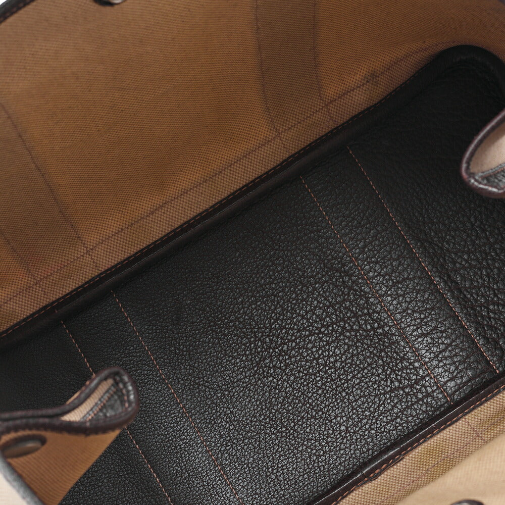 HERMES Garden Party PM Tote Bag Canvas Brown Silver-Tone Hardware, Pre-Owned