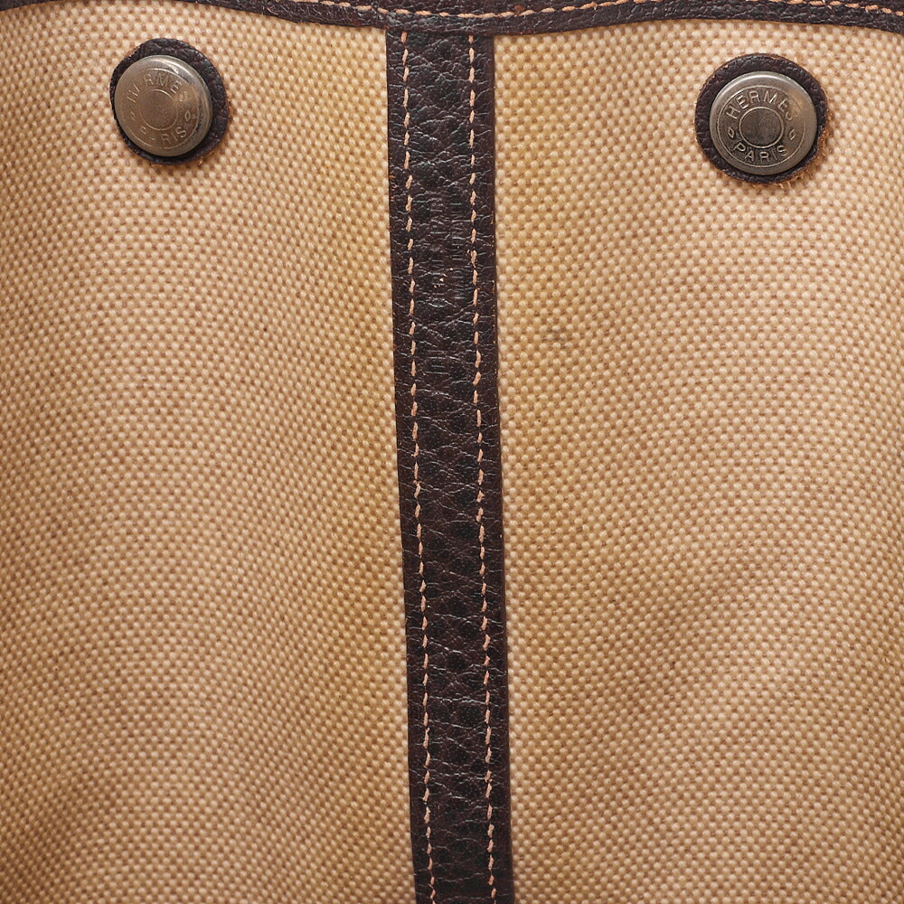 HERMES Garden Party PM Tote Bag Canvas Brown Silver-Tone Hardware, Pre-Owned