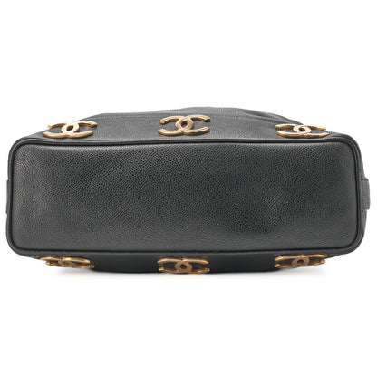 CHANEL Chain Shoulder Bag Triple Coco Caviar Skin Ball Charm Drawstring Black Gold-Tone Hardware, Pre-Owned