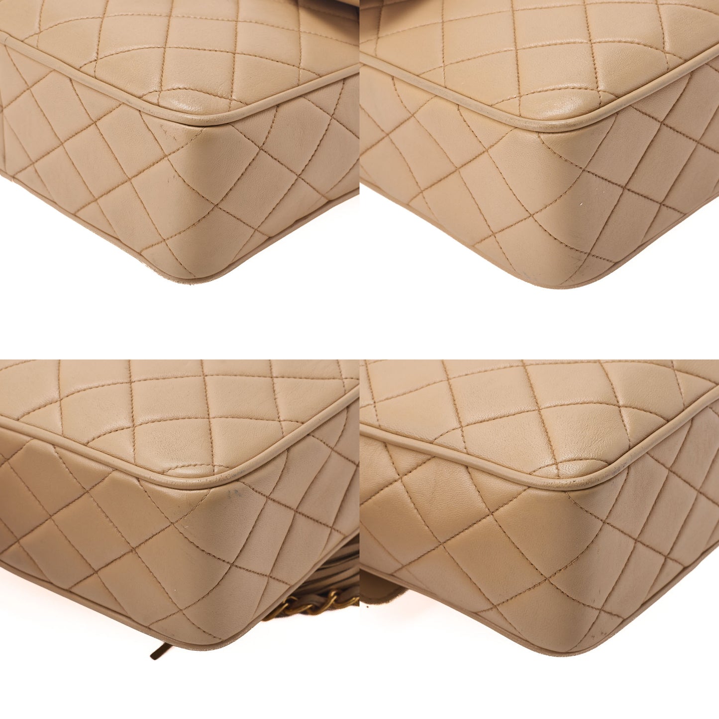 CHANEL Chain Shoulder Bag Matelassé Outside Flap Fringe Chain Shoulder Lambskin Beige Gold-Tone Hardware, Pre-Owned