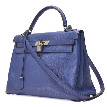 HERMES Kelly 32 Handbag Trialon Clemence Black Gold-Tone Hardware, Pre-Owned
