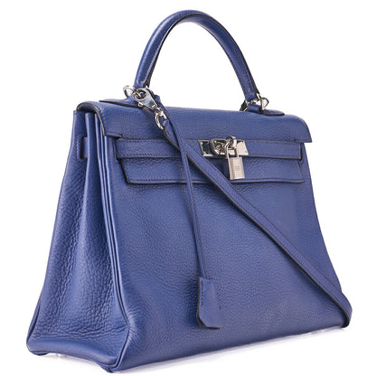 HERMES Kelly 32 Handbag Trialon Clemence Black Gold-Tone Hardware, Pre-Owned