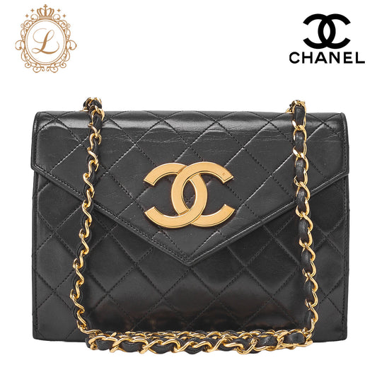 CHANEL Shoulder Bag Tote Bag Matelassé Lambskin Big Coco Chain Shoulder Black Gold-Tone Hardware, Pre-Owned