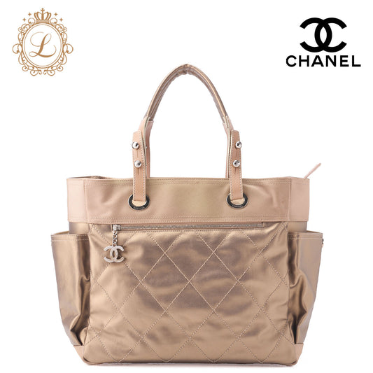 CHANEL Handbag Boston Bag Paris Biarritz Coated Canvas Coco Charm Black Silver-Tone Hardware, Pre-Owned