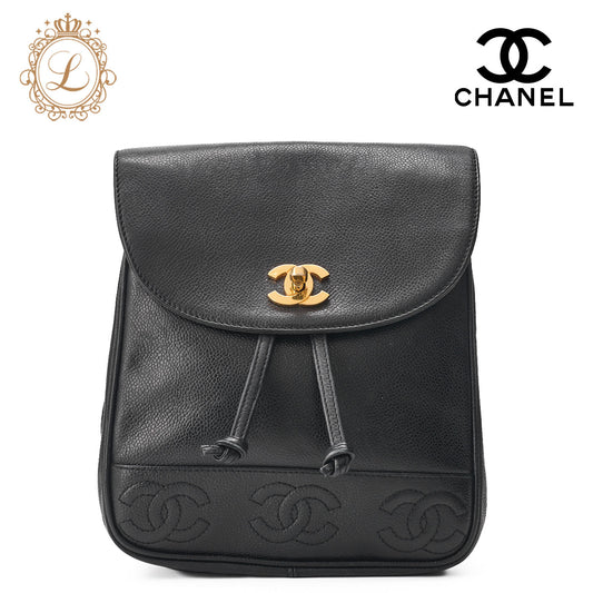 CHANEL Shoulder Bag Backpack Lambskin Triple Coco Turnlock Black Gold-Tone Hardware, Pre-Owned