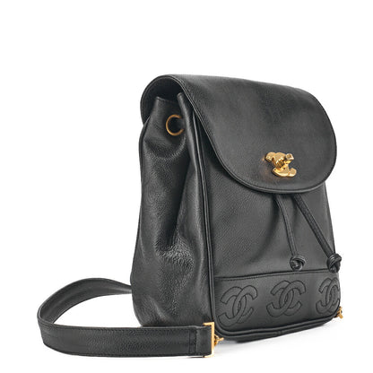 CHANEL Shoulder Bag Backpack Lambskin Triple Coco Turnlock Black Gold-Tone Hardware, Pre-Owned