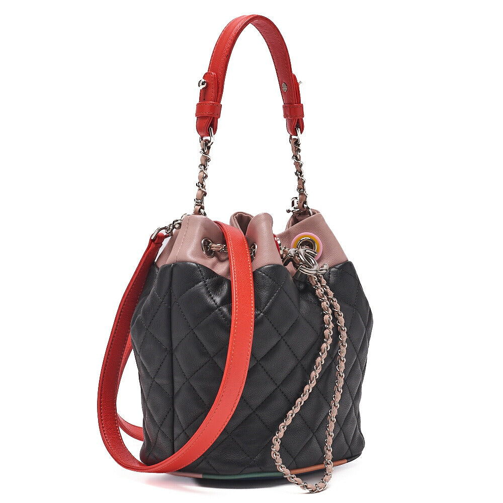 CHANEL Coco Mark Circle Coco Drawstring Shoulder Bag Lambskin White Gold-Tone Hardware, Pre-Owned