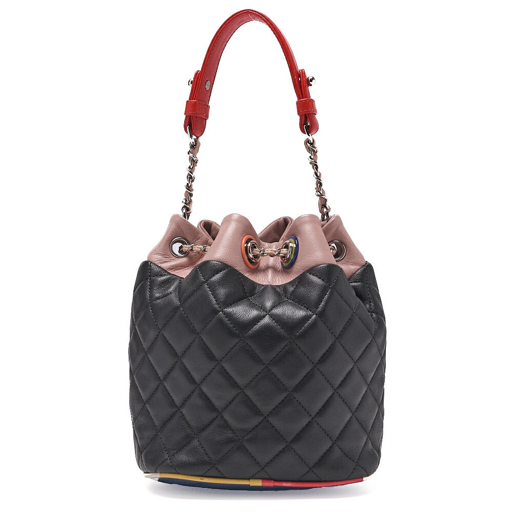 CHANEL Coco Mark Circle Coco Drawstring Shoulder Bag Lambskin White Gold-Tone Hardware, Pre-Owned