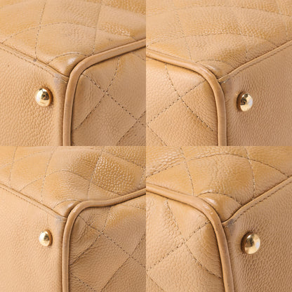 CHANEL Handbag Boston Bag Caviar Skin Matelassé Coco Mark Beige Gold-Tone Hardware, Pre-Owned