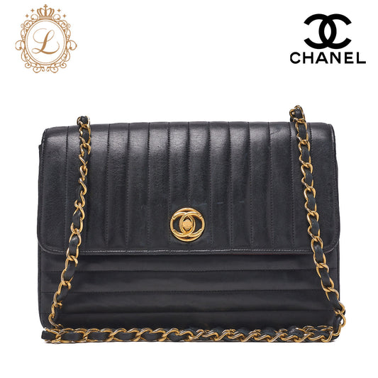 CHANEL Shoulder Bag Mademoiselle Turnlock Lambskin Black Gold-Tone Hardware, Pre-Owned