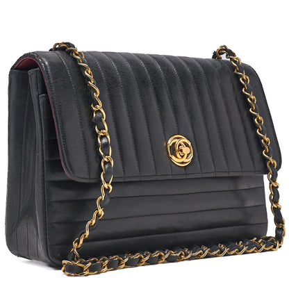 CHANEL Shoulder Bag Mademoiselle Turnlock Lambskin Black Gold-Tone Hardware, Pre-Owned