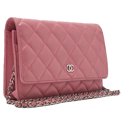 CHANEL Shoulder Bag Chain Wallet Lambskin Pink Gold-Tone Hardware, Pre-Owned