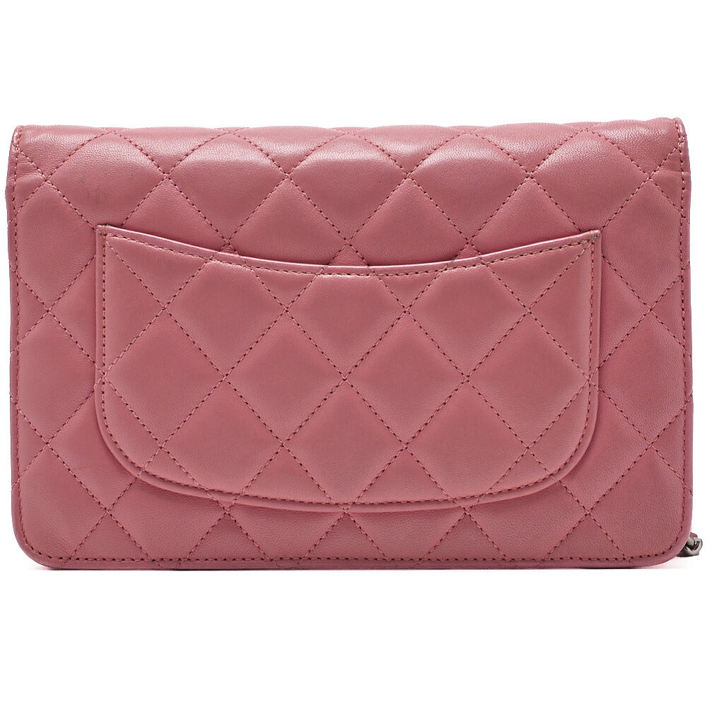 CHANEL Shoulder Bag Chain Wallet Lambskin Pink Gold-Tone Hardware, Pre-Owned