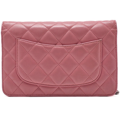 CHANEL Shoulder Bag Chain Wallet Lambskin Pink Gold-Tone Hardware, Pre-Owned