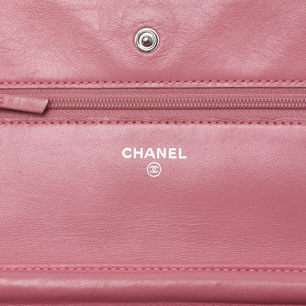 CHANEL Shoulder Bag Chain Wallet Lambskin Pink Gold-Tone Hardware, Pre-Owned