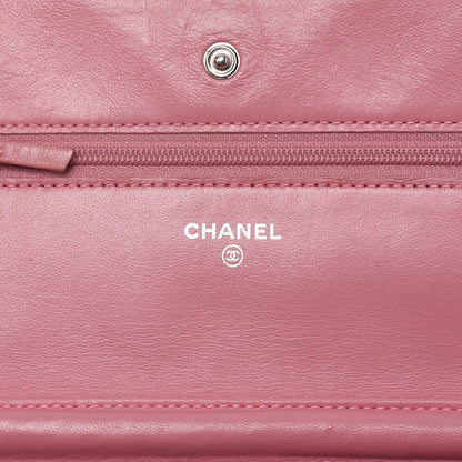 CHANEL Shoulder Bag Chain Wallet Lambskin Pink Gold-Tone Hardware, Pre-Owned
