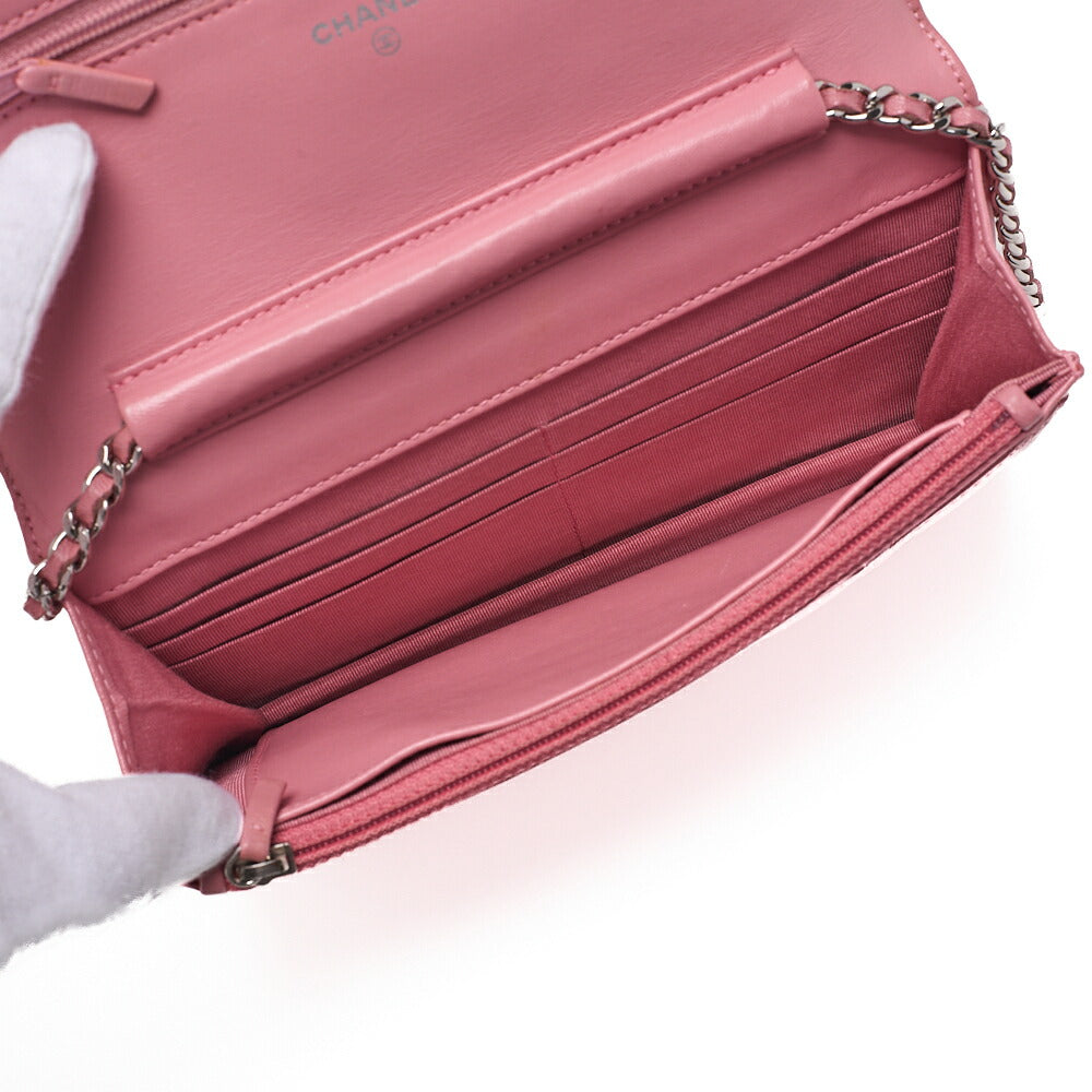 CHANEL Shoulder Bag Chain Wallet Lambskin Pink Gold-Tone Hardware, Pre-Owned