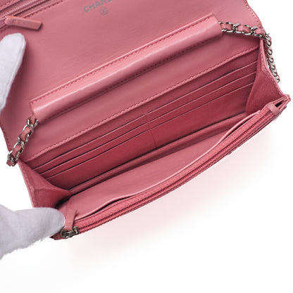 CHANEL Shoulder Bag Chain Wallet Lambskin Pink Gold-Tone Hardware, Pre-Owned