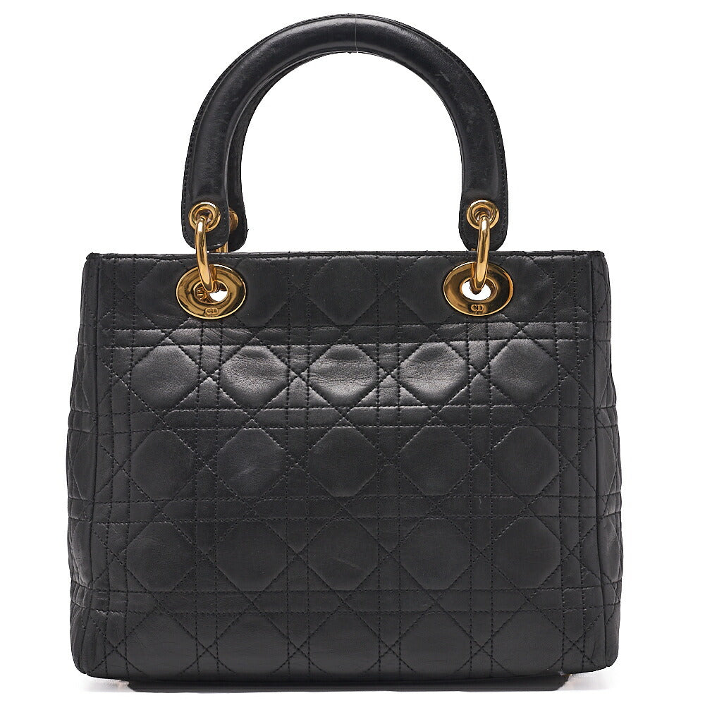 Dior Lady Dior Cannage Handbag Lambskin Black Gold-Tone Hardware, Pre-Owned