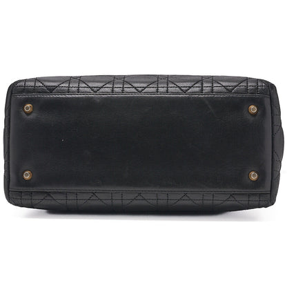 Dior Lady Dior Cannage Handbag Lambskin Black Gold-Tone Hardware, Pre-Owned