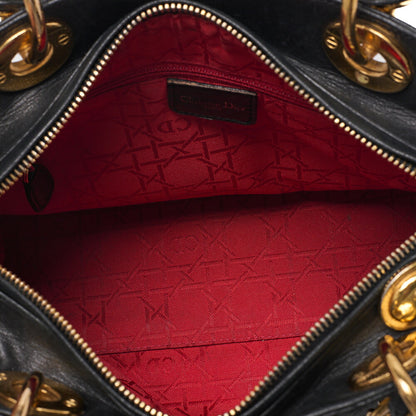Dior Lady Dior Cannage Handbag Lambskin Black Gold-Tone Hardware, Pre-Owned