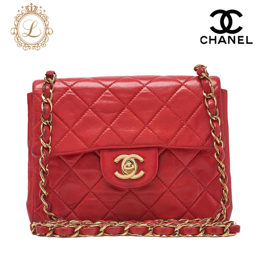 CHANEL Chain Shoulder Bag Mini Matelassé 18cm Lambskin Black Single Flap Turnlock Gold-Tone Hardware, Pre-Owned