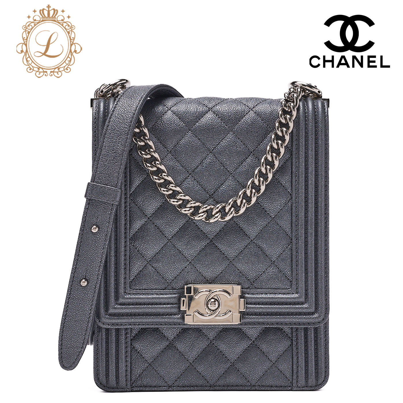 CHANEL Boy Chanel Matelassé Chain Shoulder Caviar Skin Red Silver-Tone Hardware, Pre-Owned
