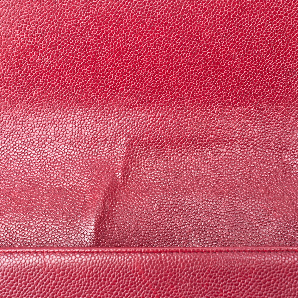 CHANEL Boy Chanel Matelassé Chain Shoulder Caviar Skin Red Silver-Tone Hardware, Pre-Owned