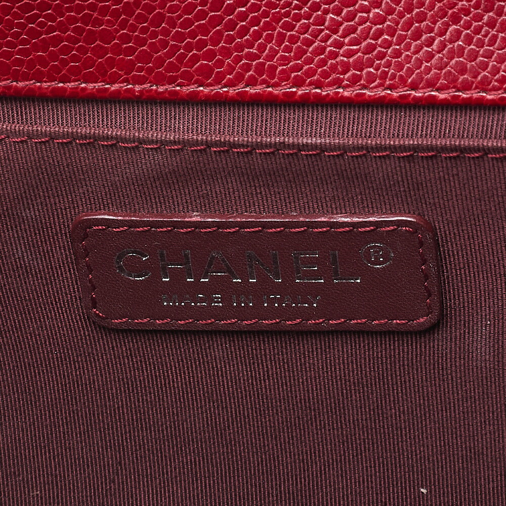 CHANEL Boy Chanel Matelassé Chain Shoulder Caviar Skin Red Silver-Tone Hardware, Pre-Owned