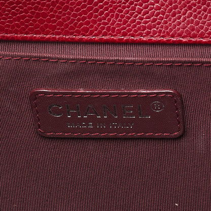 CHANEL Boy Chanel Matelassé Chain Shoulder Caviar Skin Red Silver-Tone Hardware, Pre-Owned