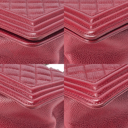 CHANEL Boy Chanel Matelassé Chain Shoulder Caviar Skin Red Silver-Tone Hardware, Pre-Owned