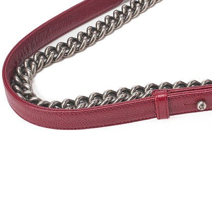 CHANEL Boy Chanel Matelassé Chain Shoulder Caviar Skin Red Silver-Tone Hardware, Pre-Owned