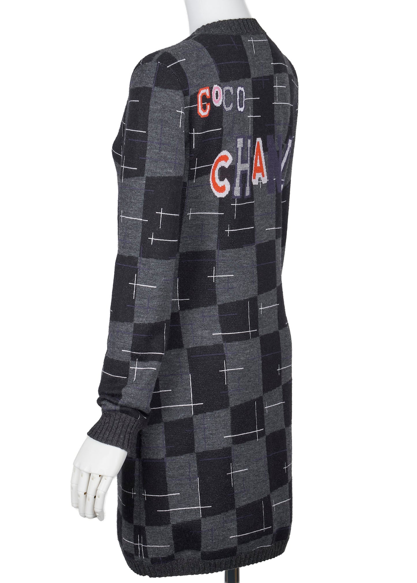 CHANEL Coco Button Logo Dress 36 Grey x Multicolor Knit Top Cardigan Branded  Silver-Tone Hardware, Pre-Owned