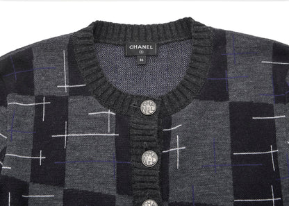 CHANEL Coco Button Logo Dress 36 Grey x Multicolor Knit Top Cardigan Branded  Silver-Tone Hardware, Pre-Owned