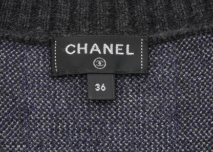 CHANEL Coco Button Logo Dress 36 Grey x Multicolor Knit Top Cardigan Branded  Silver-Tone Hardware, Pre-Owned