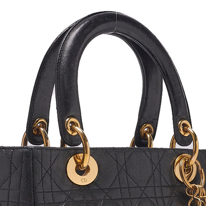 Dior Lady Dior Cannage Handbag Lambskin Black Gold-Tone Hardware, Pre-Owned