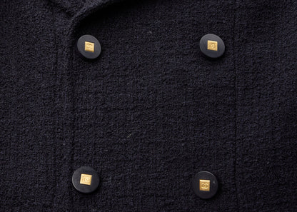 CHANEL Coco Button Jacket 38 Navy Top Long Sleeve Blouson Cut-and-Sew Outerwear Branded Gold-Tone Hardware, Pre-Owned