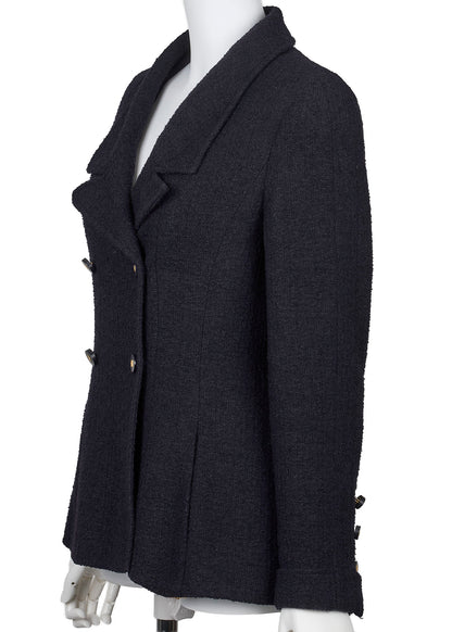 CHANEL Coco Button Jacket 38 Navy Top Long Sleeve Blouson Cut-and-Sew Outerwear Branded Gold-Tone Hardware, Pre-Owned