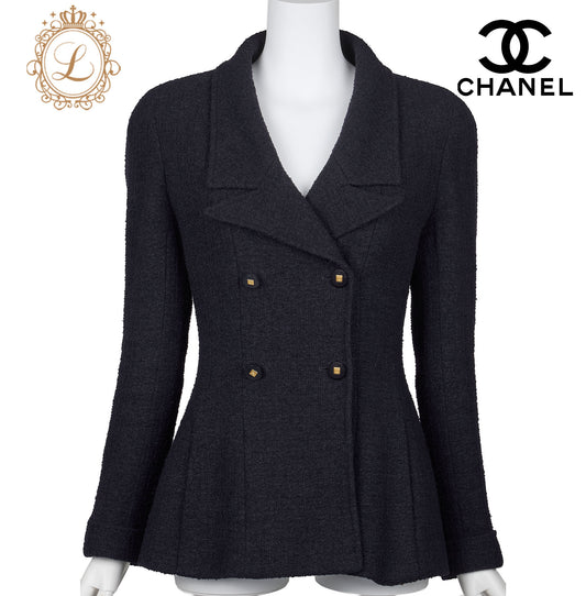 CHANEL Coco Button Jacket 38 Navy Top Long Sleeve Blouson Cut-and-Sew Outerwear Branded Gold-Tone Hardware, Pre-Owned