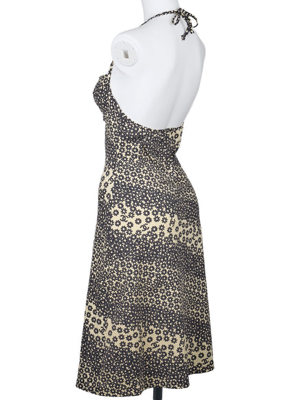 CHANEL Coco Mark Floral Dress 38 Yellow x Black Camisole Tops Skirt Brand   Pre-Owned