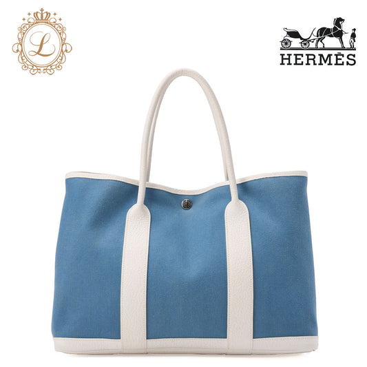 HERMES Garden Party PM Tote Bag to Negonda Turquoise Silver-Tone Hardware, Pre-Owned