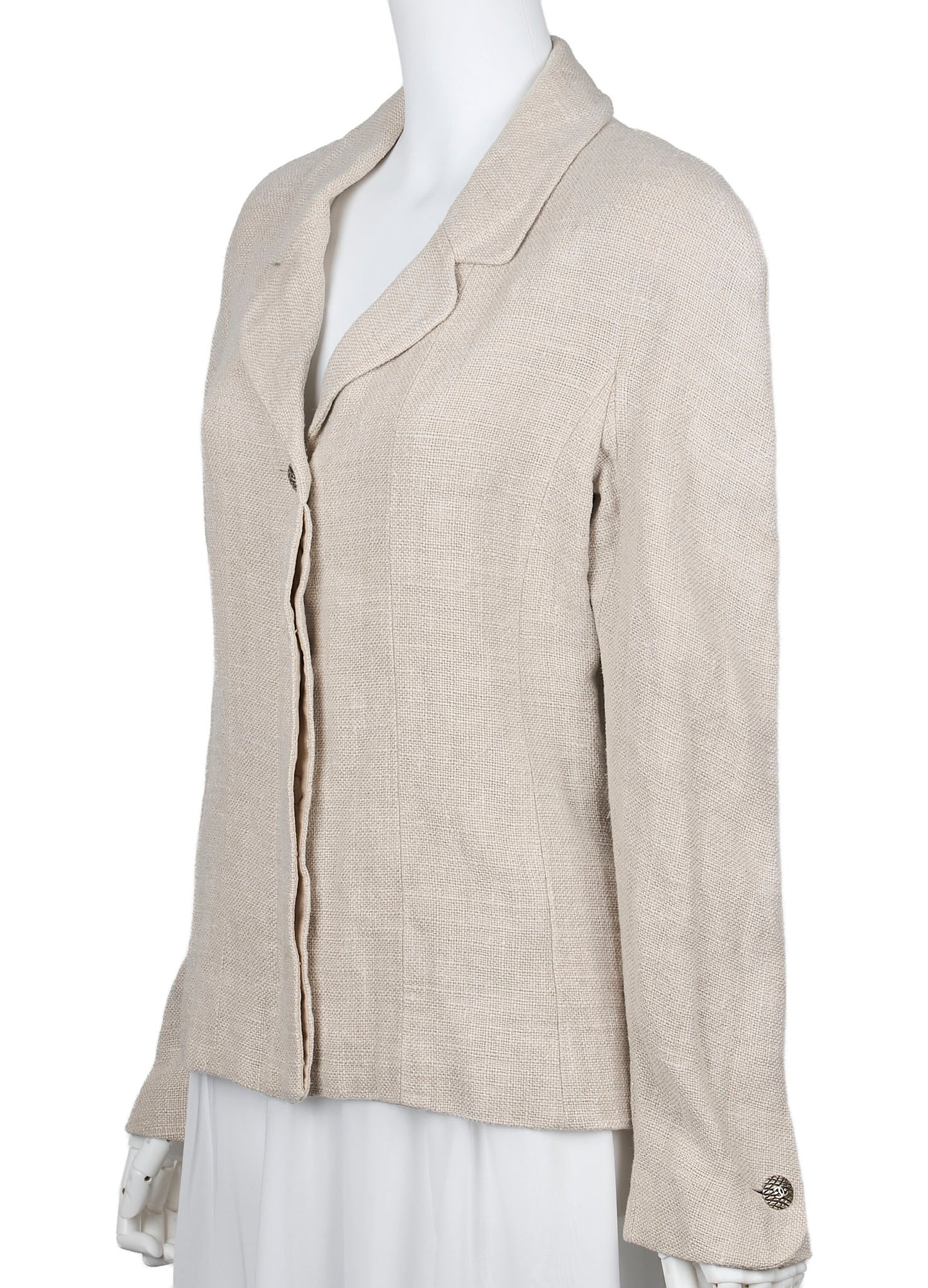 CHANEL Coco Button Jacket 36 Beige Top Long Sleeve Blouson Cut-and-Sew Outerwear Branded Gold-Tone Hardware, Pre-Owned