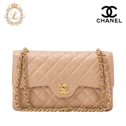 CHANEL Shoulder Bag Matelassé Double Flap 25cm Chain Shoulder Lambskin Black Gold-Tone Hardware, Pre-Owned