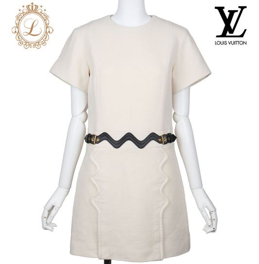 LOUIS VUITTON Louis Vuitton Belt Dress 34 Ivory Short Sleeve Dress Skirt Top Brand Gold-Tone Hardware, Pre-Owned