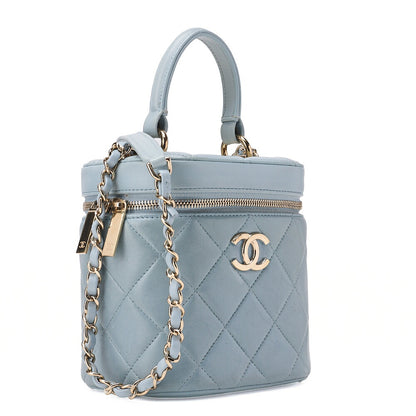 CHANEL Coco Mark Circle Coco Drawstring Shoulder Bag Lambskin White Gold-Tone Hardware, Pre-Owned