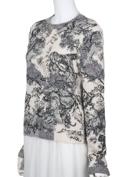 Dior All-Over Cashmere Sweater 36 White x Black Knit Top Long Sleeve Cut & Sew Branded   Pre-Owned
